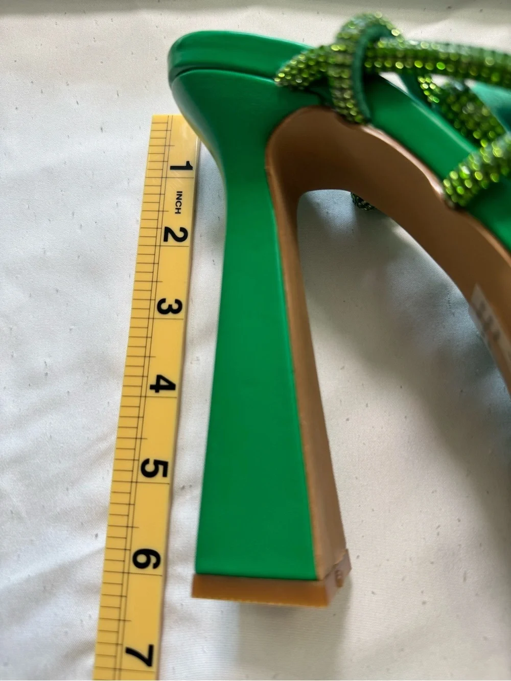 Cape Robbin Green Crystal-Strap Platform Heels